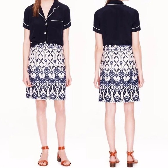 NWT J. Crew Trellis Skirt Blue & White Floral Scroll Mini A-Line Skirt Size 4 - Picture 7 of 16